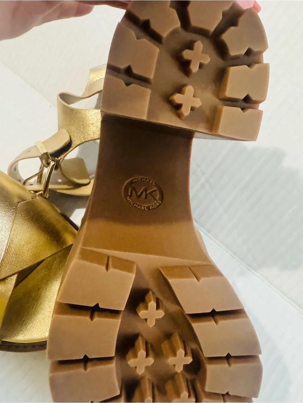 MICHAEL Michael Kors Gold Leather Wedge Sandals size 9.5